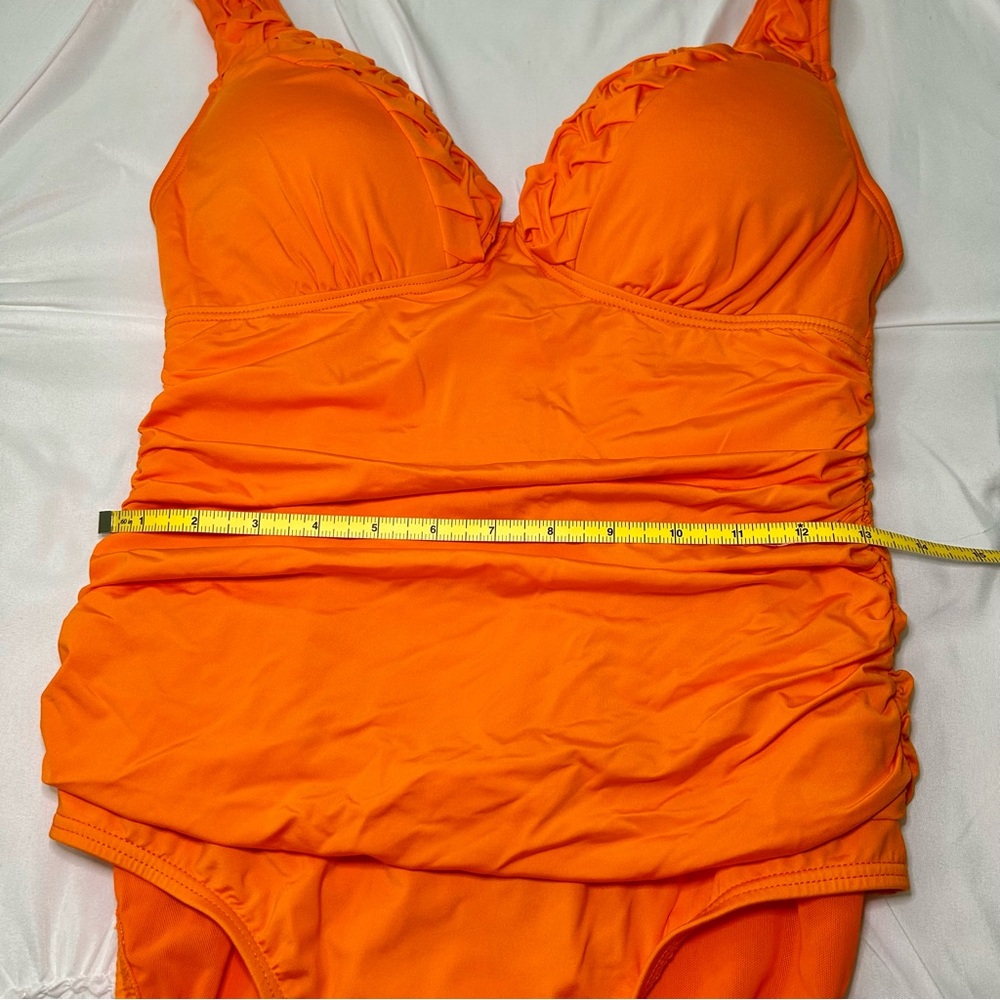 NWT Jantzen Orange V-Neck Ruch Mid Section Lightly Padded Cups One Piece Sz 10 - Picture 6 of 15